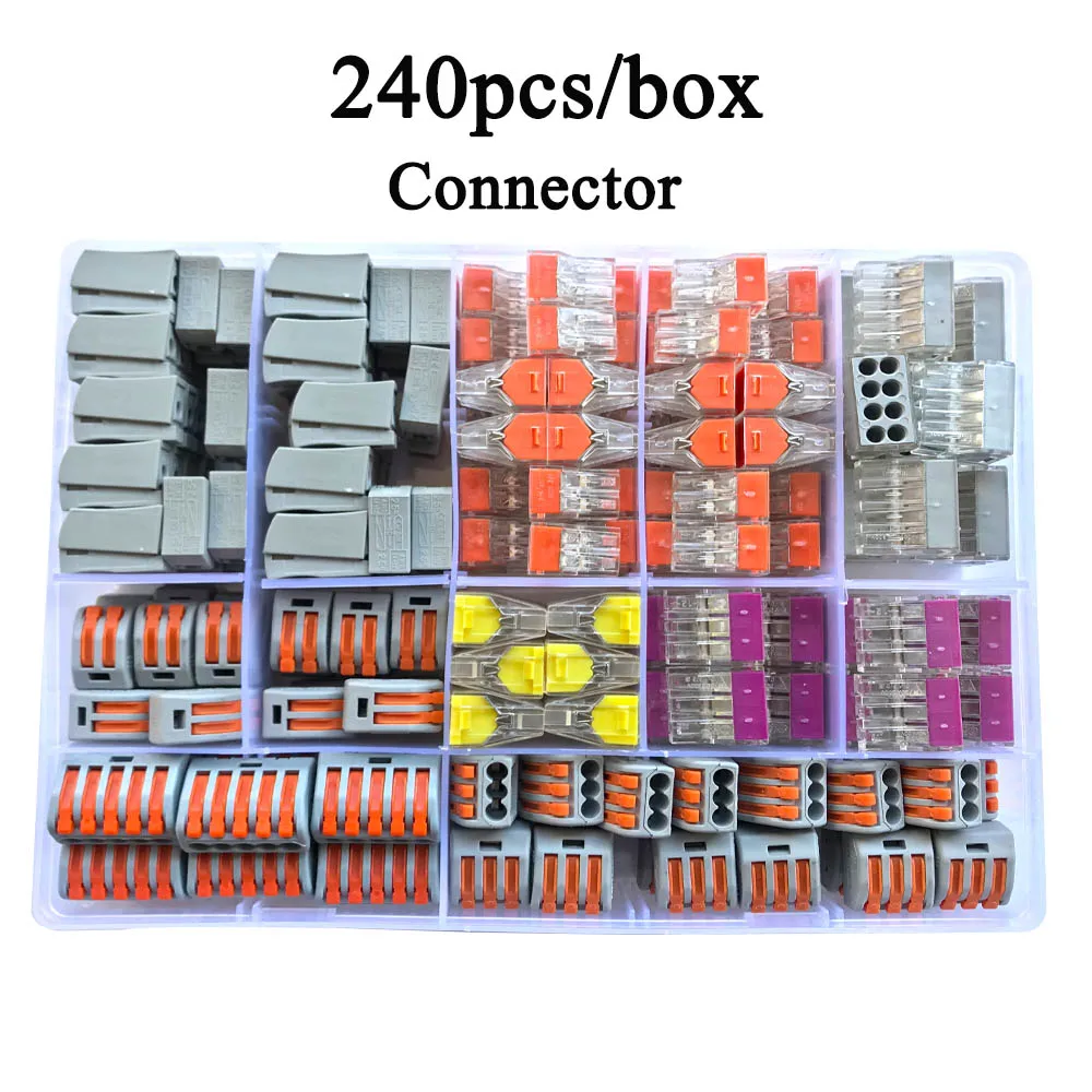 240pcs gray Соединитель провода CH 240 шт./кор. Универсальный Компактный клеммный блок провод освещения разъем для 7 комнат смешанный быстрый разъем - Цвет: 240pcs gray