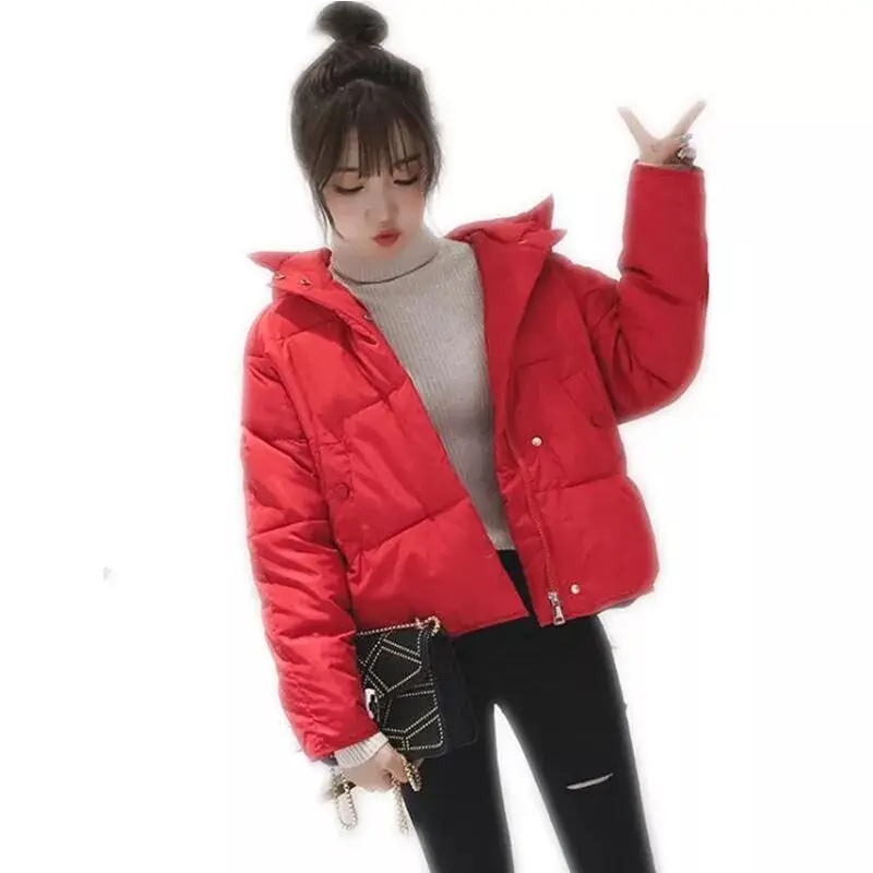 

2021 New Fashion Casual Women Short Parkas Warm Coat Female Hooded Long Sleeve Down Cotton Jacket Women Wide-Waisted Jacket