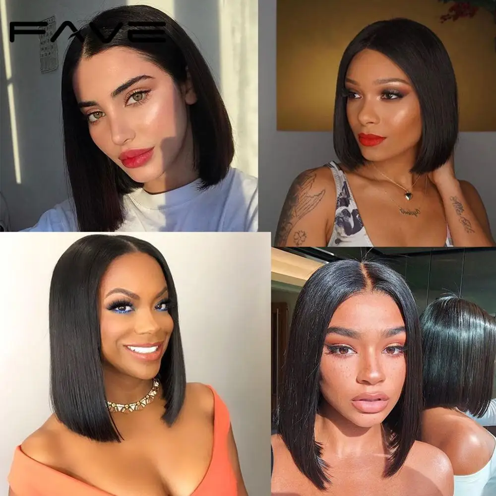 Парики FAVE из человеческих волос на сетке спереди натуральные черные короткие
