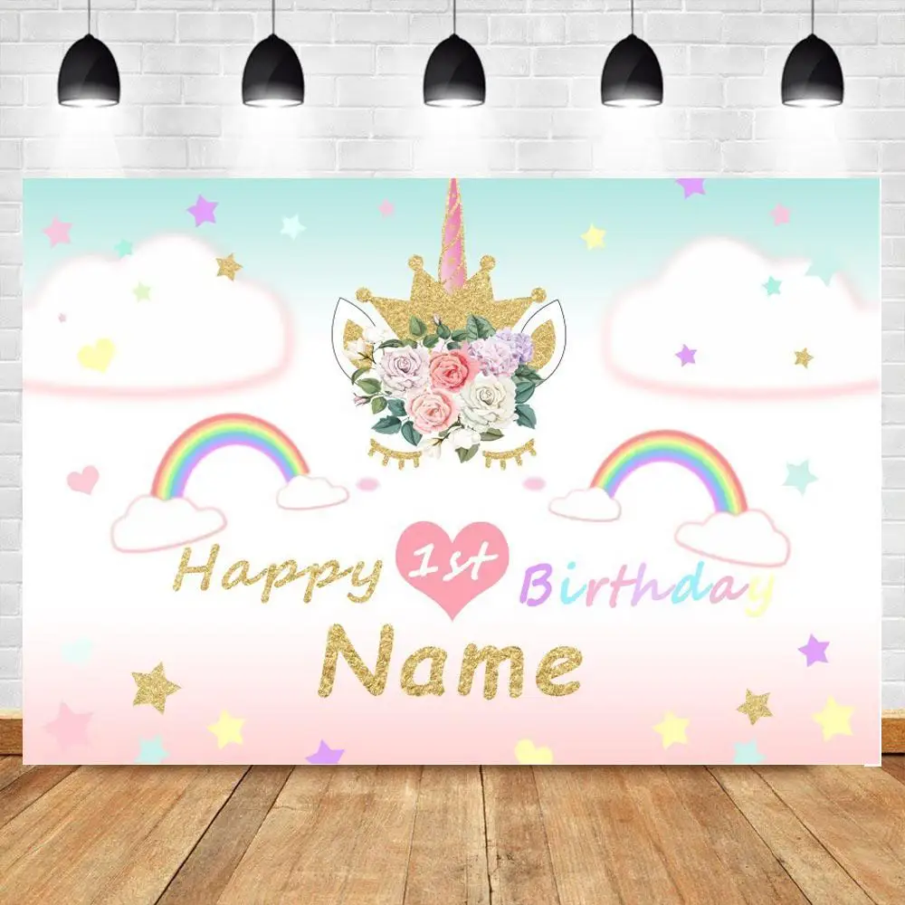 

Unicorn Birthday Party Dreamy Glitters Photography Backgrounds Name Customized Portrait Photographic Backdrops For Photo Studio