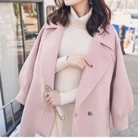 long office with sashes white lady fahsion women warm winter woolen blend coat female loose work wear overcoat