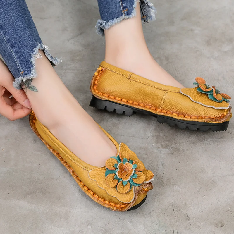 

Spring and Autumn Handmade Shoes Comfortable Women's Shoes Genuine Leather National Style Women's Flat Sole Single Shoes