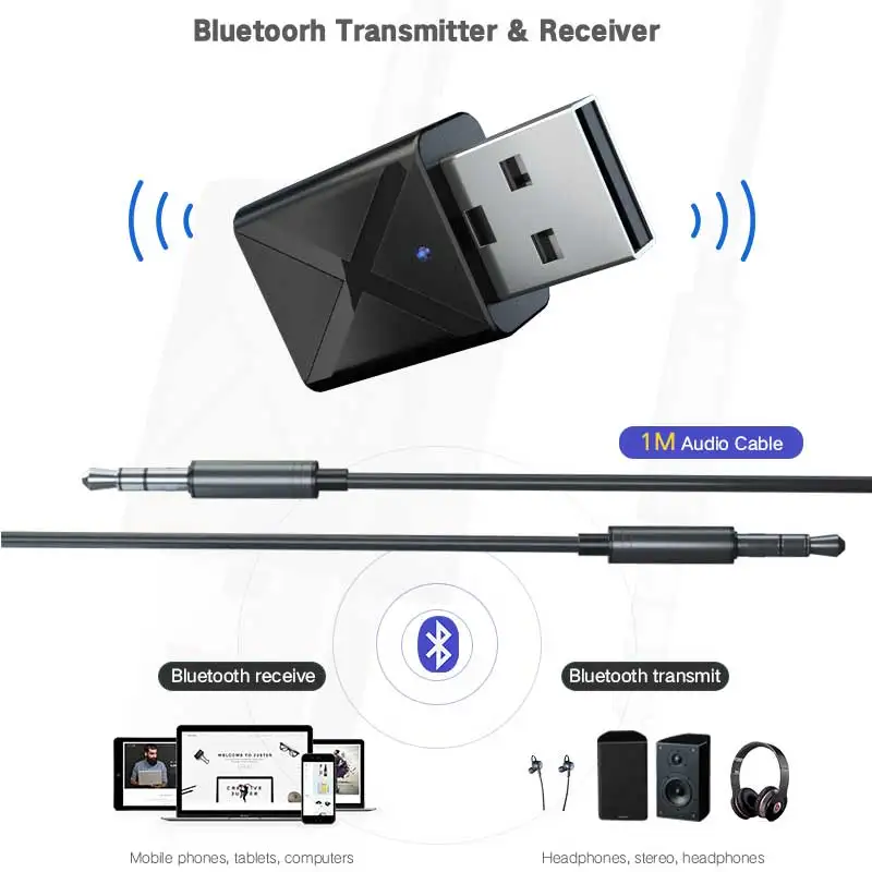 Bluetooth 5.0 Stereo Audio 2in1 Receiver Transmitter Mini AUX RCA USB 3.5mm Jack For TV PC A2 Car Kit Wireless Adapter | Электроника