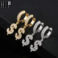 hip hop 1pair iced out bling cubic zircon us dollar stud earring rock for men women jewelry