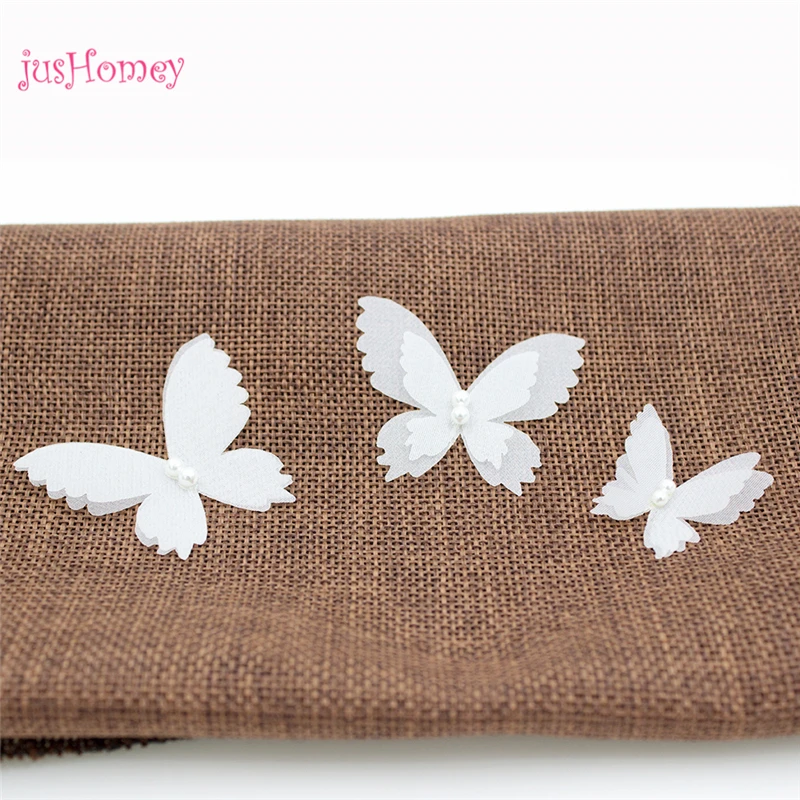 100 шт. двухслойная белая органза с аппликацией бабочки прозрачная шифоновая