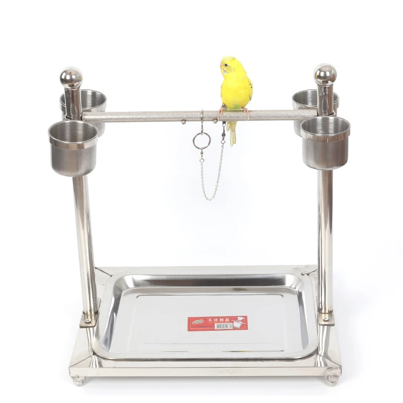 Нержавеющая сталь Parrot игровая площадка птица подставка с 4 питательными чашками