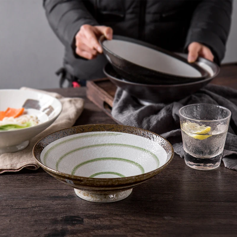 

FANCITY Creative Japanese-style kiln turned hand-painted ceramic household noodle bowl soup bowl large-capacity hat ramen bowl b