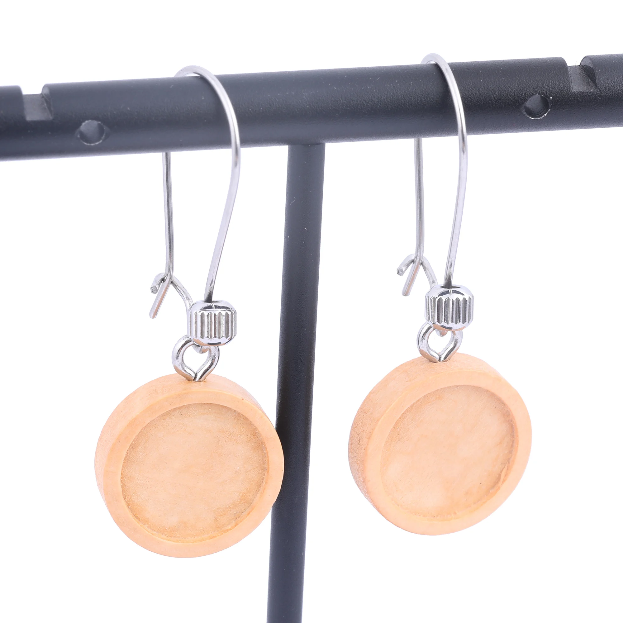 

10pcs Fit 12mm Cabochon Wood Earring Base Blanks Diy Kidney Ear Wire Hooks Stainless Steel For Jewelry Making