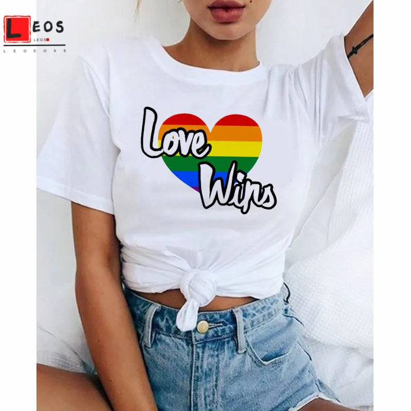 Футболка женская с радужным принтом Свободный Топ коротким рукавом для молодых