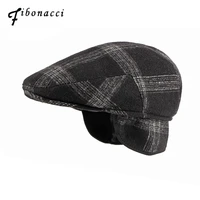 fibonacci winter newsboy cap for men ear protection middle old aged flat top ivy french beret british retro casual plaid hat