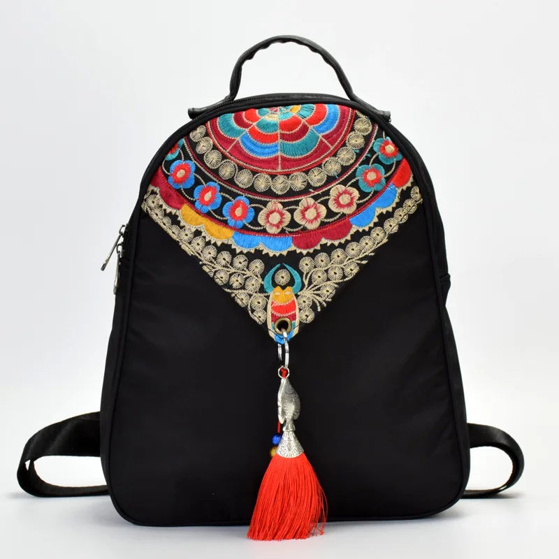 

Vintage Embroidery Backpack for Women Anti Theft Mochila Womens Classical Daypack Travel Bags Oxford Shoulder Bag