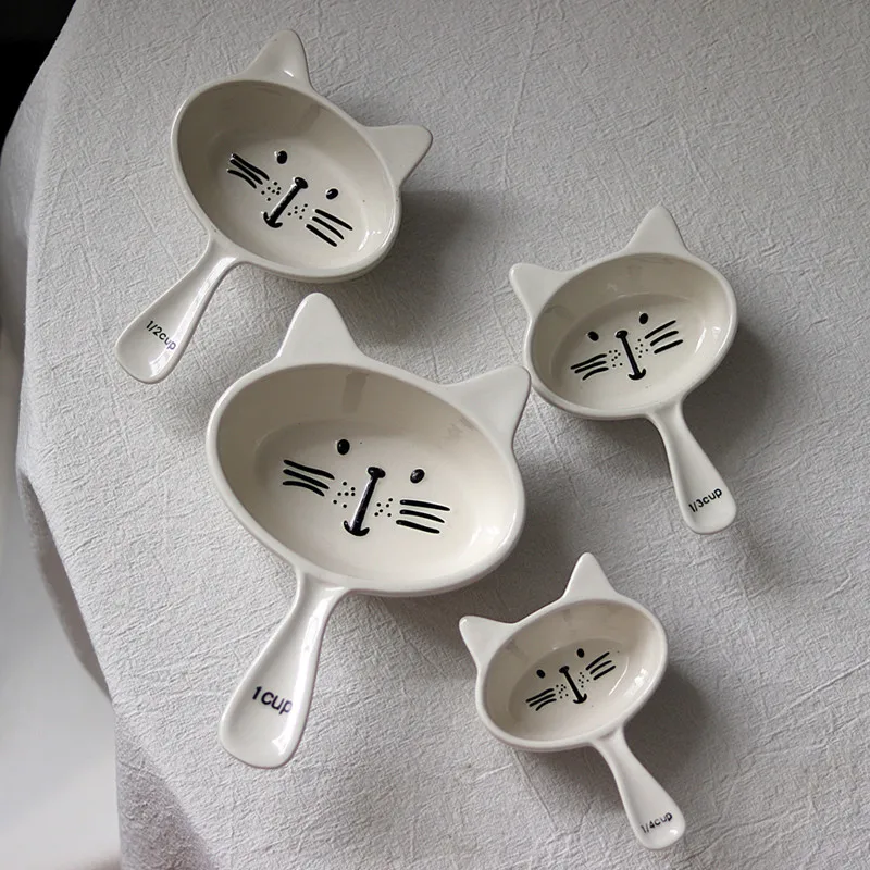 Мультяшный кот керамические запекания мерные ложки чашки Милая еда измерение