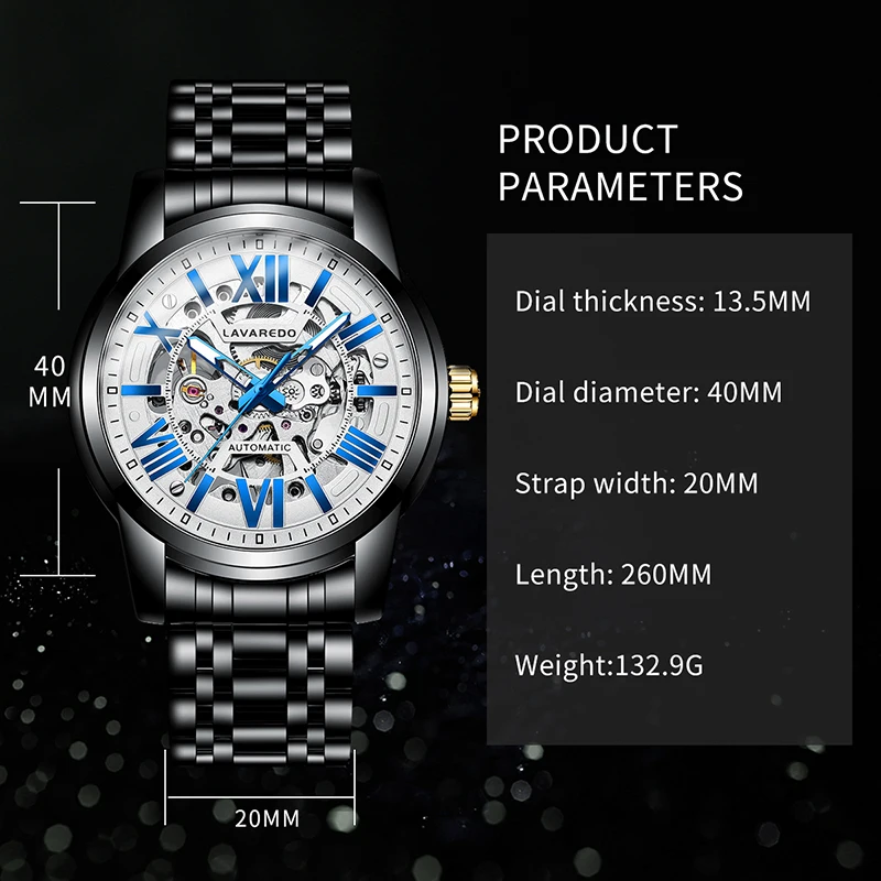 Роскошные автоматические механические часы Lavaredo для мужчин скелетоны деловые