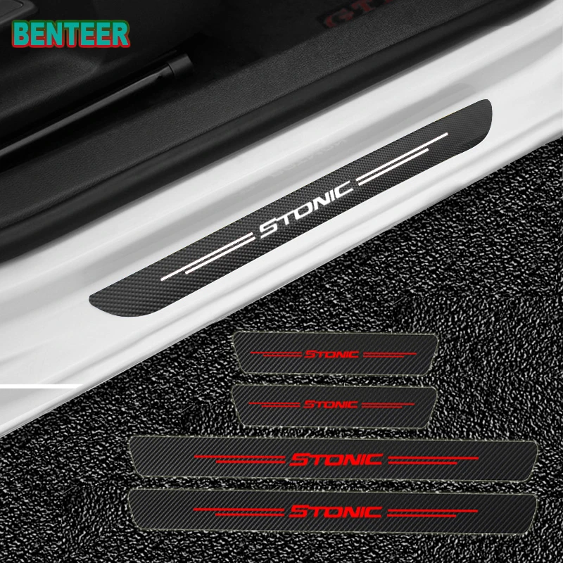 

4pcs/lot NEW Carbon Fiber Car Door Sills Protector Stickers For Kia stonic