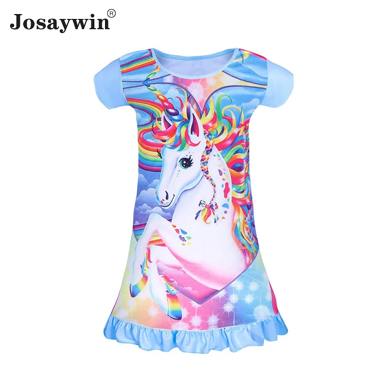 Summer Dress for Girls Print Cartoon Vestidos Kids Dresses for Girls Party Casual Unicorn Dress Baby Children Clothes 2-12 Years