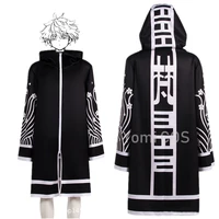 anime tokyo revengers wakasa imaushi cosplay costume outfits halloween carnival suit black printed long coat trench coat