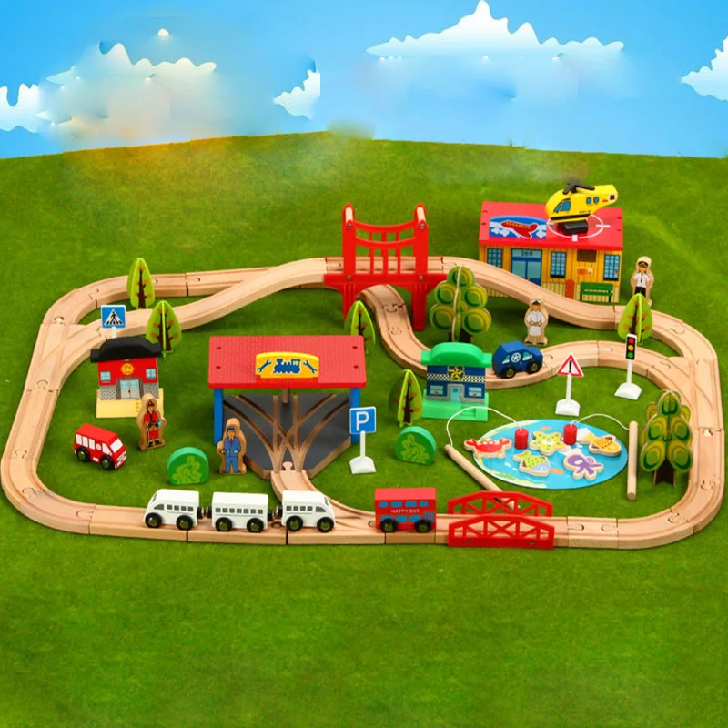Wooden Train Track Set Railway Puzzle Slot Transit Rail Wood Diecast Educational Toys For Kids|Автотреки| |