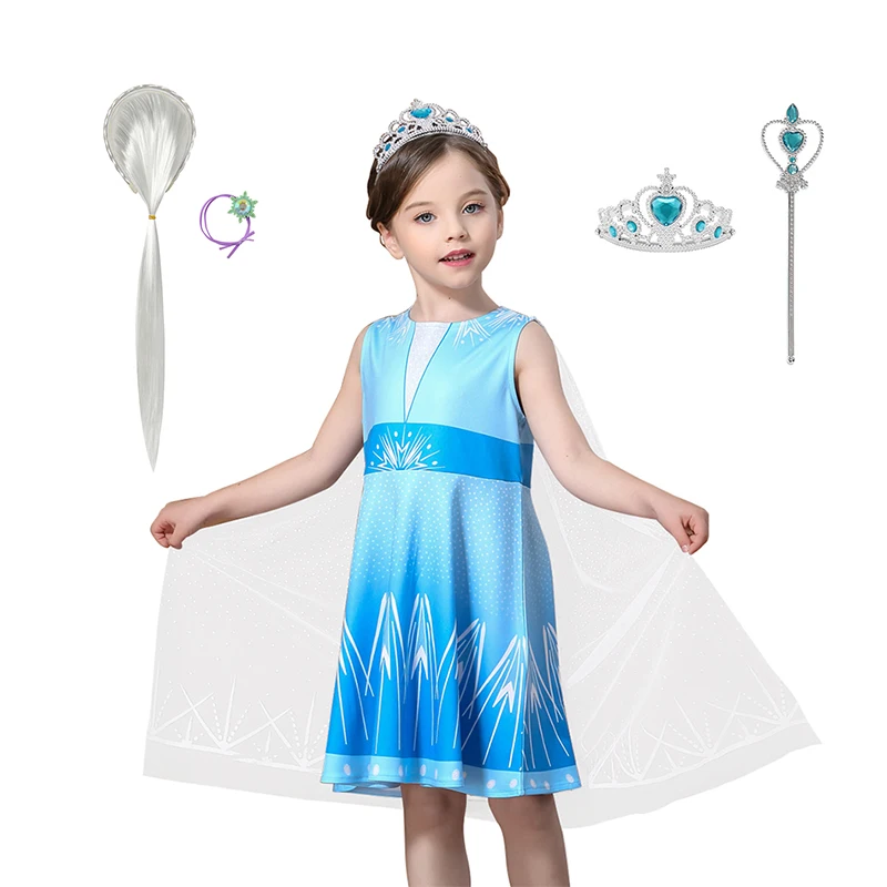 Платье принцессы Эльзы для девочек повседневная детская одежда без рукавов с