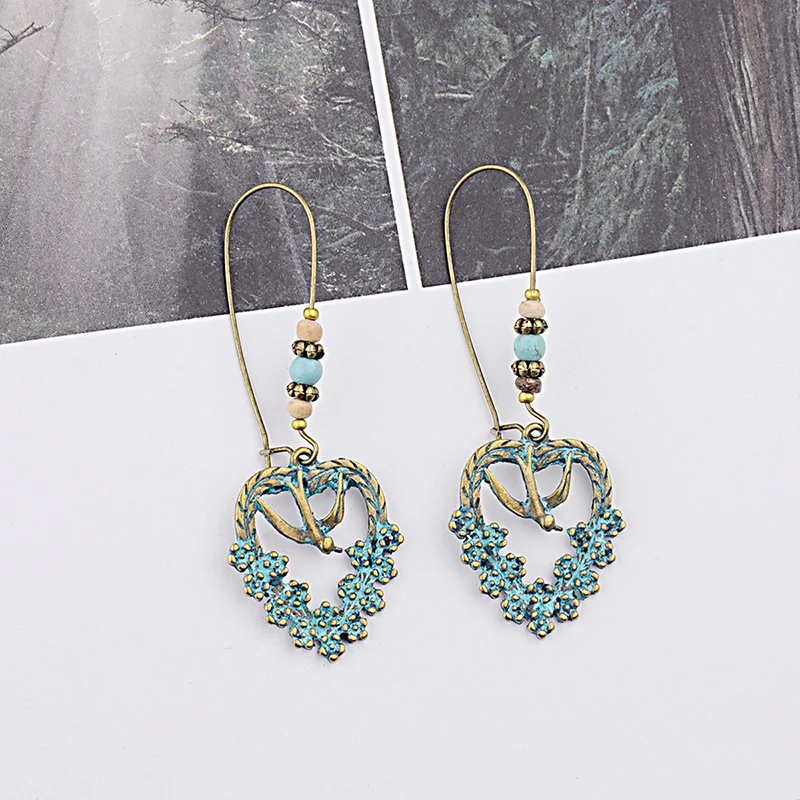 CARTER LISA Free Bird сердце форма из бисера сплав Висячие серьги для женщин цыганские