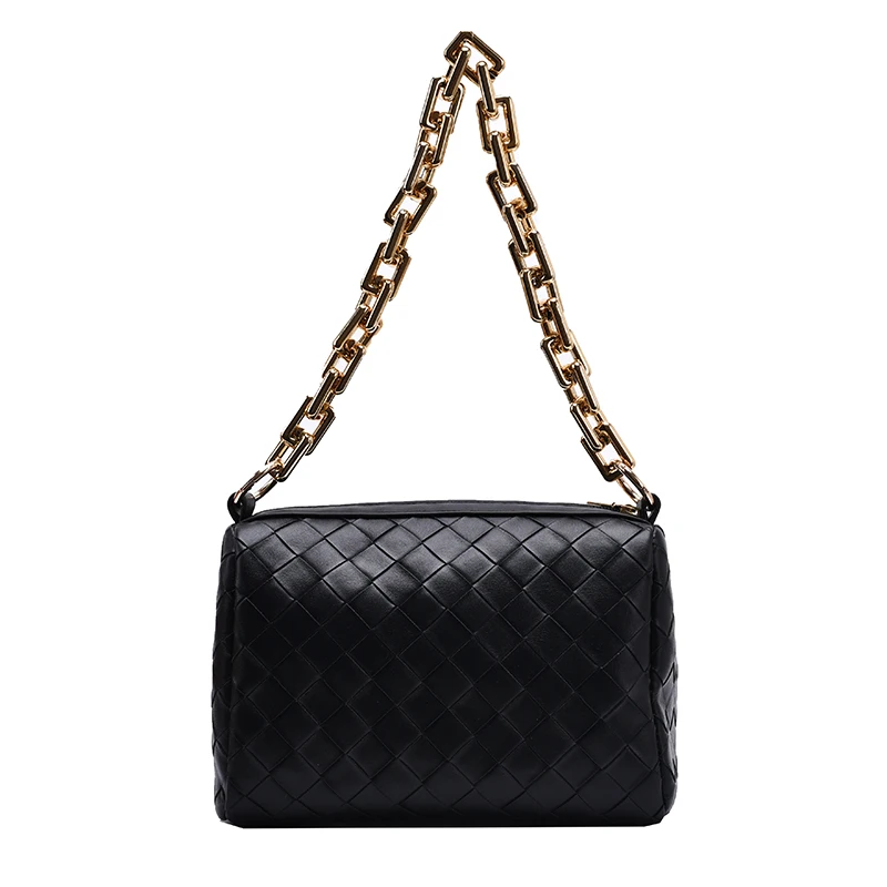 

Women Purse Leather Thick Chain Hand Bag Luxury Weave Pattern Messenger Bags For Women Solid Color Crossbody Shoulder Bag