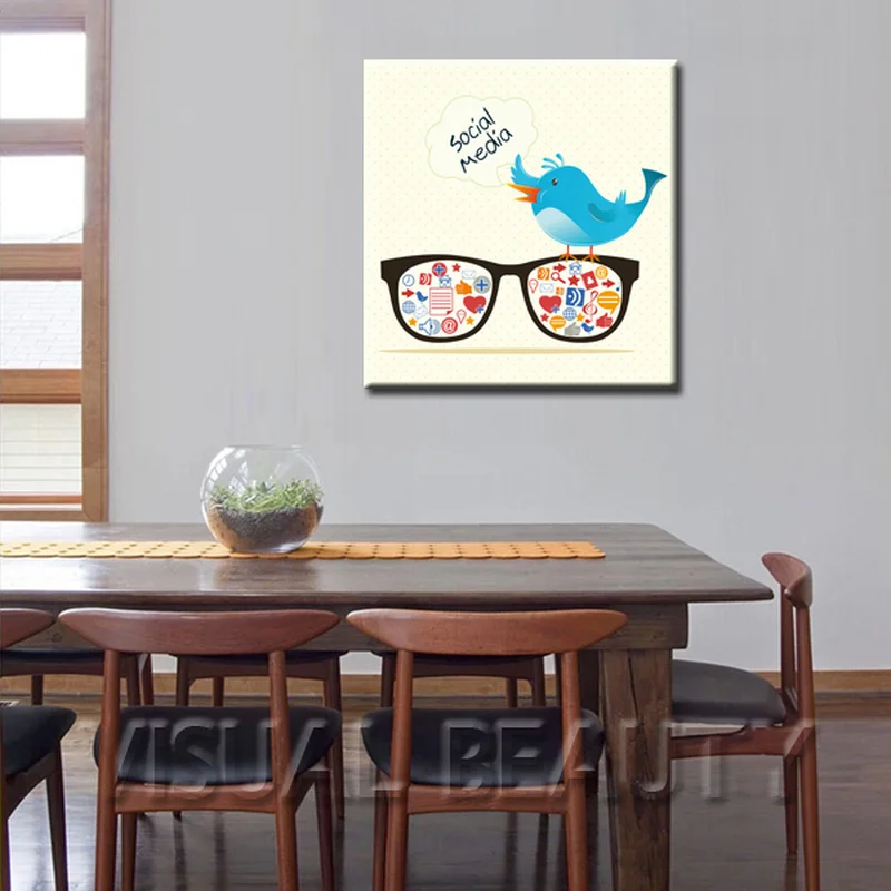 Бесплатная доставка курица стоящая на очках холст искусство социальная медиа
