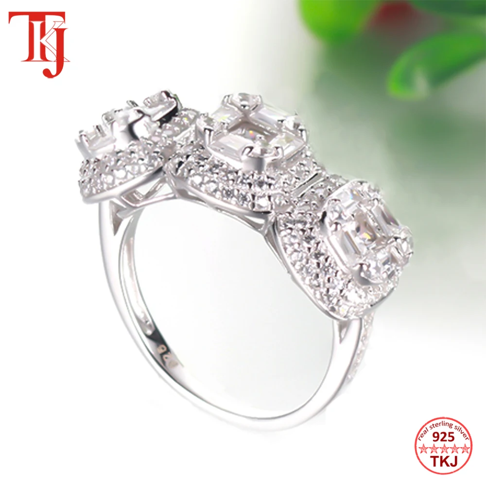 

TKJ 2019 Fashion Promise Ring 925 sterling Silver AAA+ Zircon cz Engagement Wedding Band Rings For Women Evening Party Jewelry