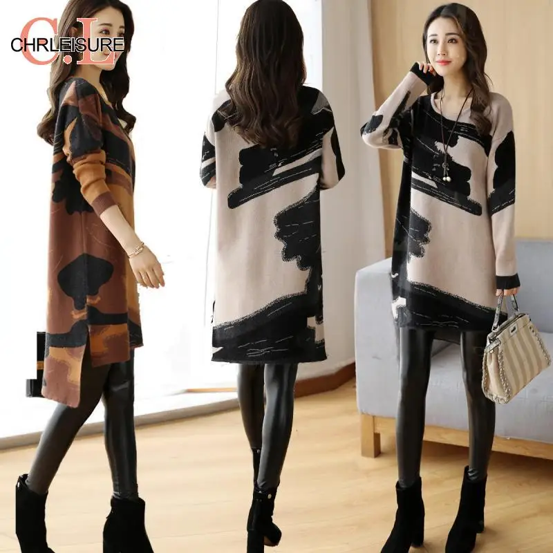 CHRLEISURE зимнее женское модное платье размера плюс с длинным рукавом Миди платья