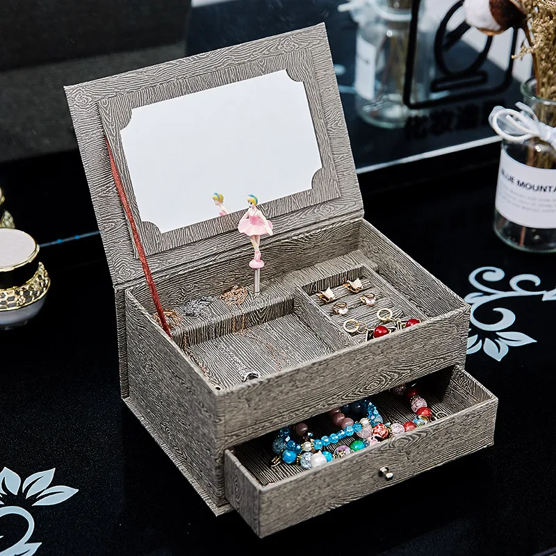 Деревянная зернистая искусственная коробка для драгоценностей хранения