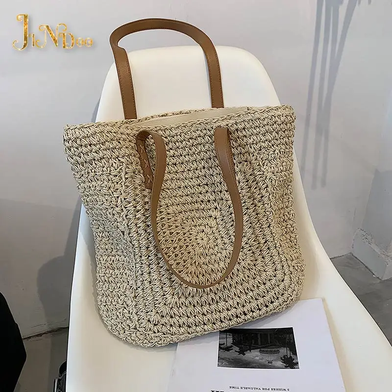 Summer Hot Straw Shoulder Bag Rattan Beach Bags Large Capacity Woven Handle Bag Travel Vacation Totes Shopping Handbag Bolsas