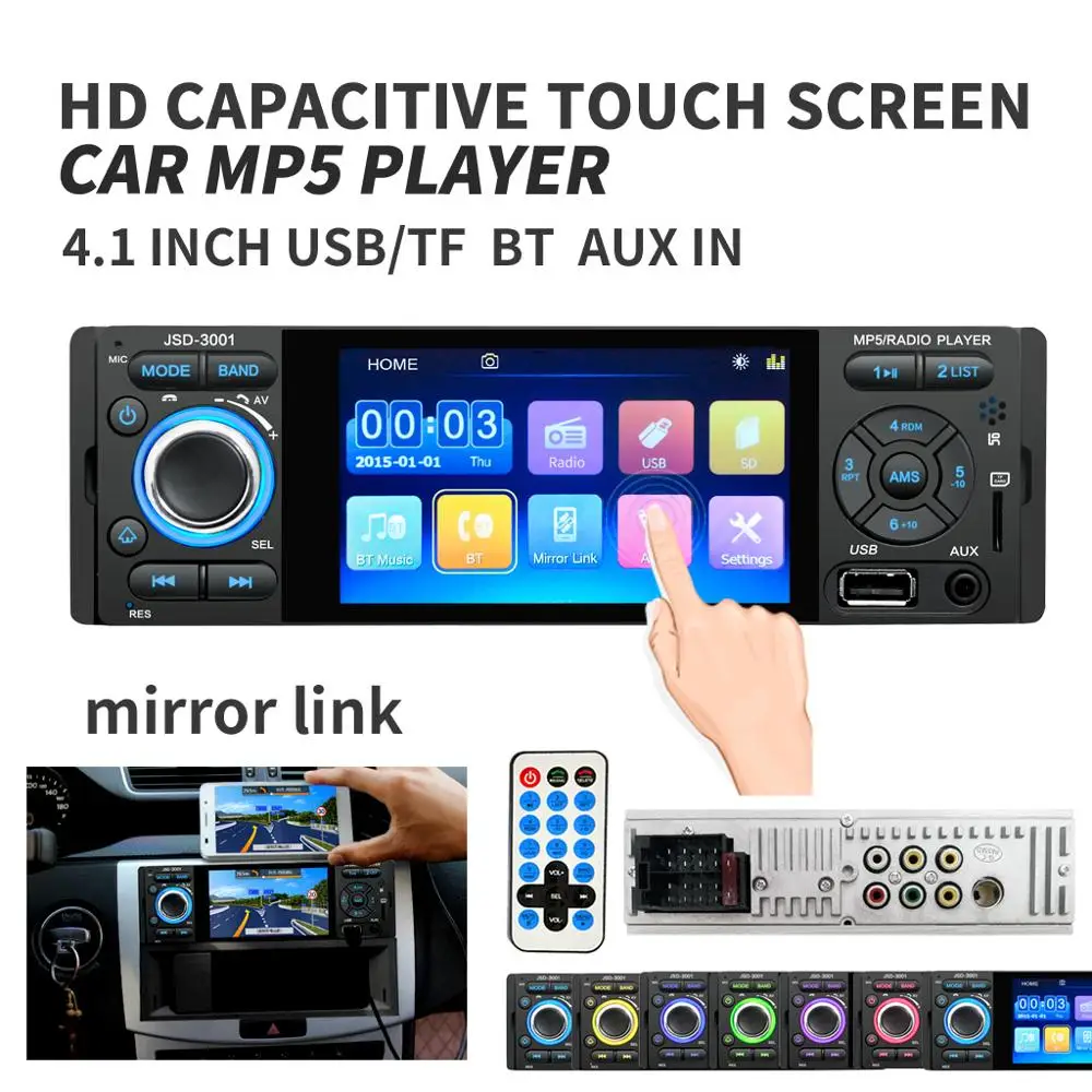 

YLKGTTER 4.1 Inch Car Radio 12V/24V 1 Din Touch Screen Car MP4/MP5 Player Built-in Bluetooth AUX TF USB Input Rearview Priority