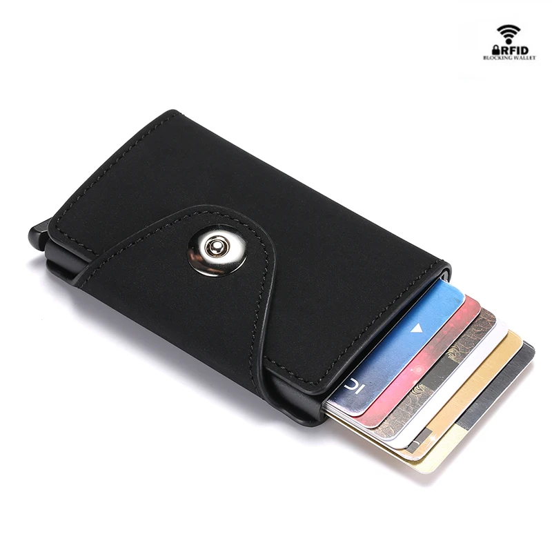 BYCOBECY RFID бизнес-держатель для карт с застежкой для мужчин и женщин, кошелек для ID карт из искусственной кожи, всплывающий клатч, высококачественный чехол