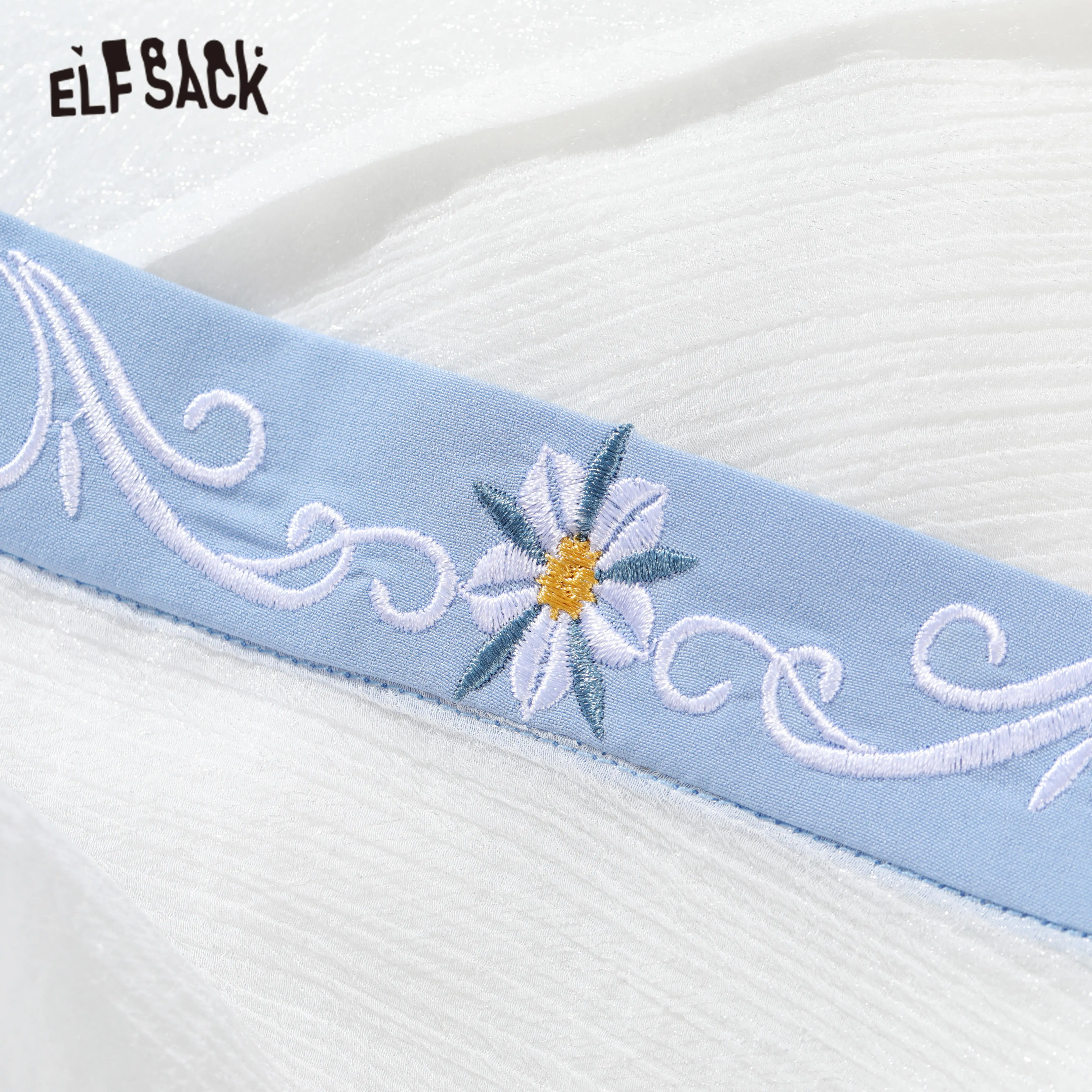 Женское винтажное платье ELFSACK голубое однотонное с цветочной вышивкой в