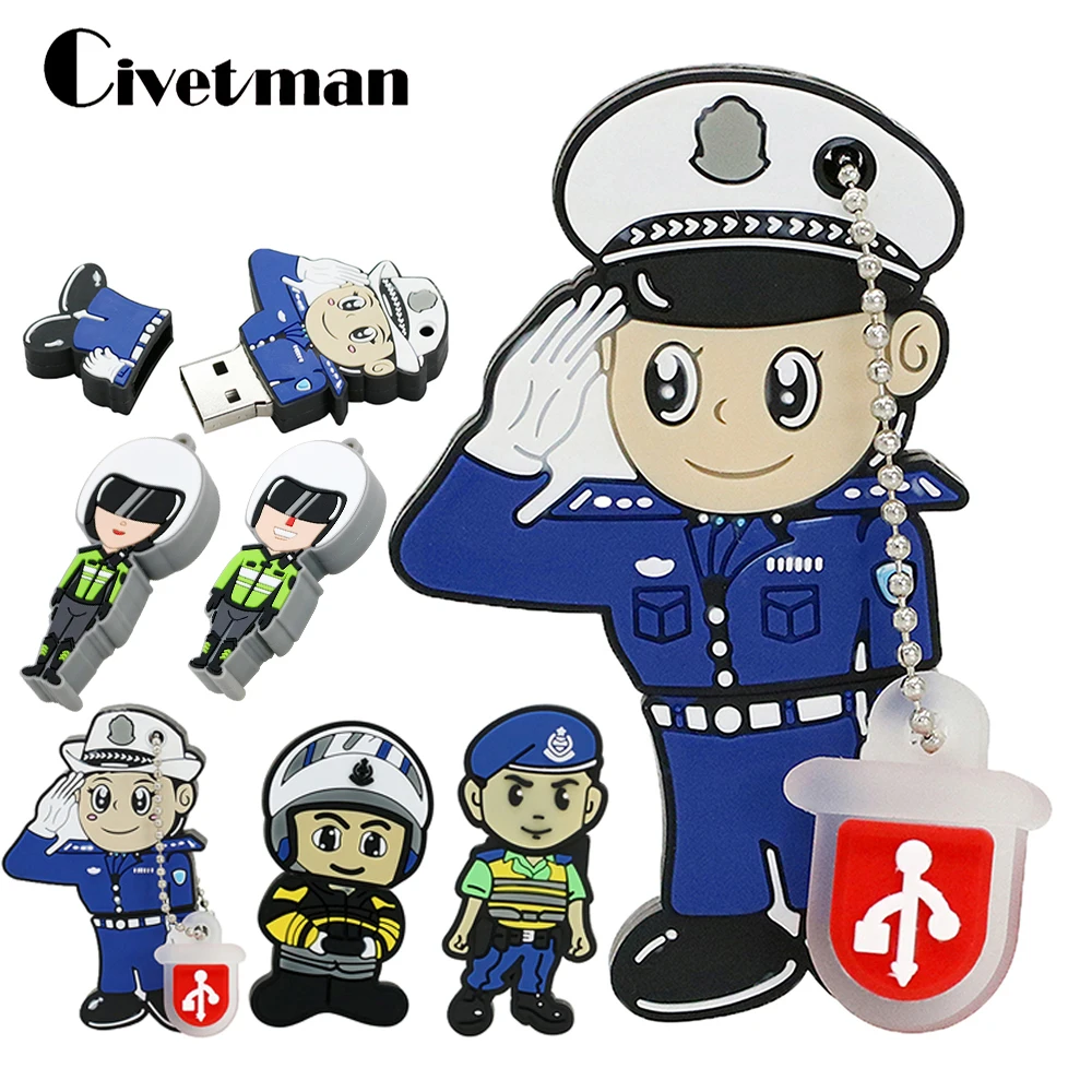

Silicone USB Stick 128GB Cartoon Police Model USB Flash Drive 8GB 16GBB 32GB 64GB USB Flash Memory Stick Pendrive 256G Pen Drive