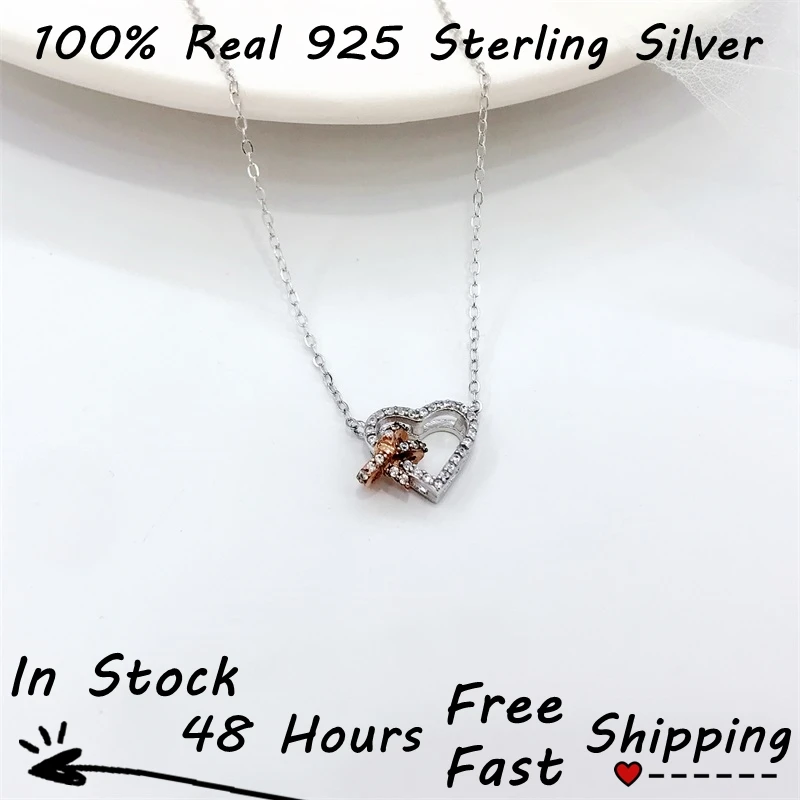 

Cadena Plata 925 Zilveren Ketting S925 Silver Bow Heart Pendant Necklace Manufacturer Wholesale CZ ожерелье с бабочками Collier