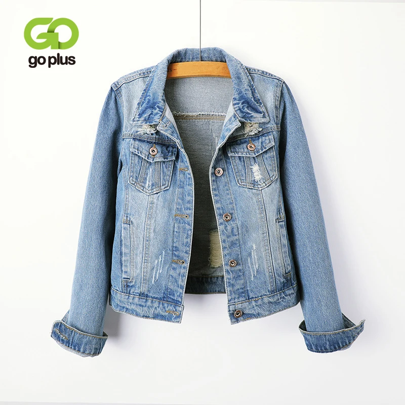 

GOPLUS Denim Jacket Ripped Tops Women Vintage Plus Size Coats Veste En Jeans Pour Femme Abrigo Vaquero Mujer Spijkerjasje Dames