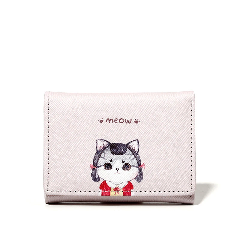 Милый мини женский кошелек с кошкой, Женский кошелек, кошельки, кошельки, сумки для денег, женские кожаные маленькие кошельки, кошелек, Женский держатель для карт - Цвет: Фиолетовый