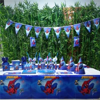 132pcs flags tablecloth straws cups plates spiderman and other party supplies kids birthday superhero party supplies decoration