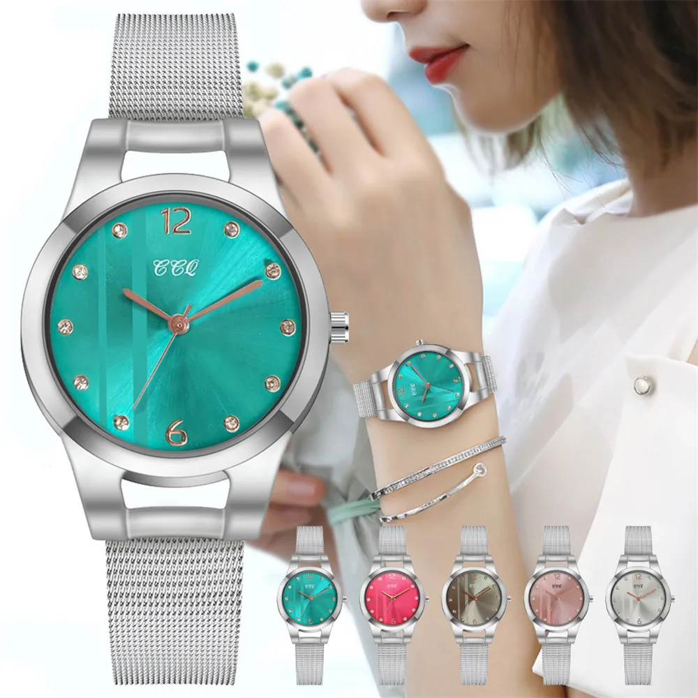 

Women Stripe Dial Watches Luxury Silver Mesh Bracelet Quartz Clock Fashion Wrist Watches Zegarek Damski
