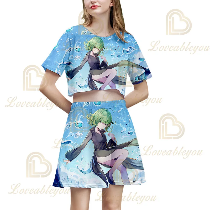 

Japan Anime 3D Print Ladies Tracksuits Women Two Piece Set Crop Top and Shorts Suit Saitama Oppai Cosplay Costume