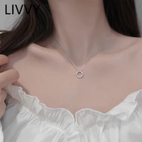 livvy silver color new fashion simple zircon bamboo round pendant necklace for women clavicle chain bride jewelry