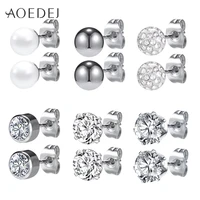 aoedej 12pcs cubic zirconia stud earrings for women stainless steel earring crystal stud earrings vintage jewelry gifts for gils