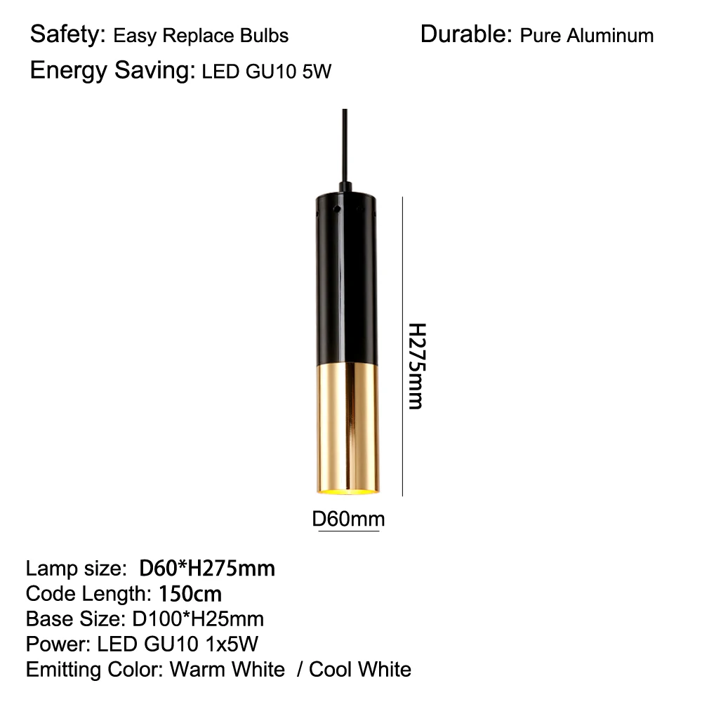 Современные подвесные светильники с лампами на GU10 LED для столовой кухонных ламп освещения для гостиной D60mm Алюминиевая труба светильника.