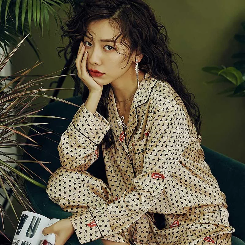 Женский пижамный комплект из мягкого шелка Элегантная атласная пижама с