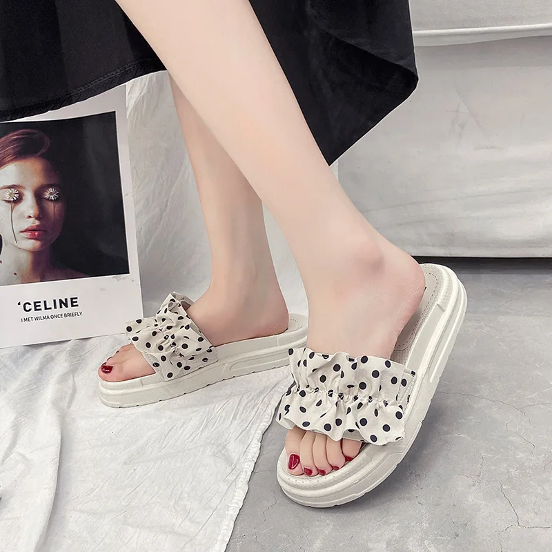 

Shoes Woman 2021 Female Slippers Luxury Slides Lady Med Platform New Designer Girl Summer Flat Soft PU Rome Cotton Fabric