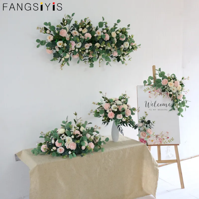 

Party celebration wedding decor backdrop road lead flower row artificial flower arrangement rose peony leaf table flower ball
