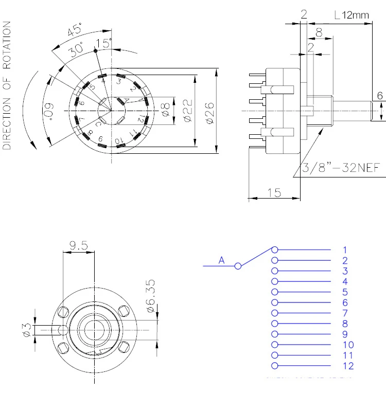 

RS26 1 Pole Position 12 Selectable Band Rotary Channel Selector Switch