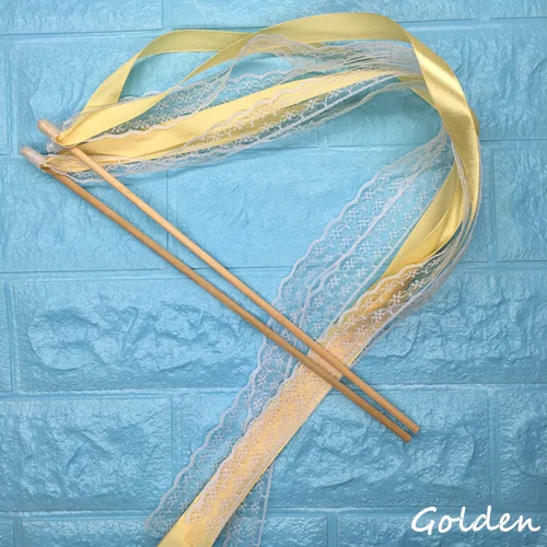 Golden and Lace 50 шт. свадебные ленты палочки скручивающаяся лента для танцев реквизит лента на палочке с кружевом DIY Свадьба День Рождения Вечеринка подарки - Цвет: Golden and Lace