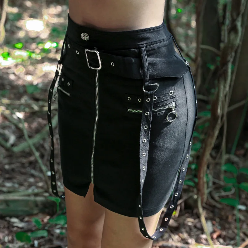 Женская мини-юбка-карандаш с высокой талией и поясом на молнии | одежда