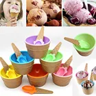 1 шт. Милая миска в форме мороженого, ложка, чашка, детская пластиковая цветная миска для домашней кухни, посуда в подарок #45