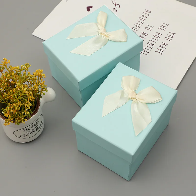 

Ribbon Bow-knot Jewelry Box Light Blue Accessories Case Perfume Watch Lipstick Candy Packaging Mother Lovers Birthday Gift Box